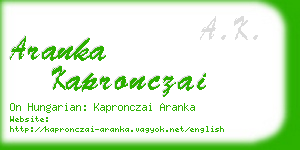 aranka kapronczai business card